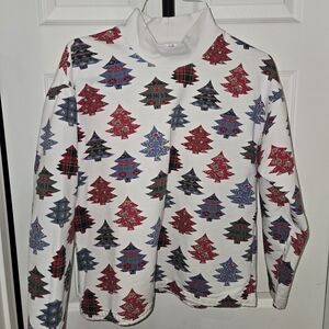 Talbots Petites Cream Mock Turtleneck With Trees Size PM